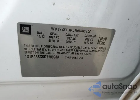 2013 Chevrolet Cruze Ls from USA, damaged, VIN 1G1PA5SG5D7189933